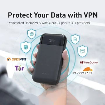Router 4G LTE Portabil 750Mbps cu OpenWrt, Baterie 7000mAh si Card MicroSD pana la 1TB - Securitate VPN pentru Calatorii